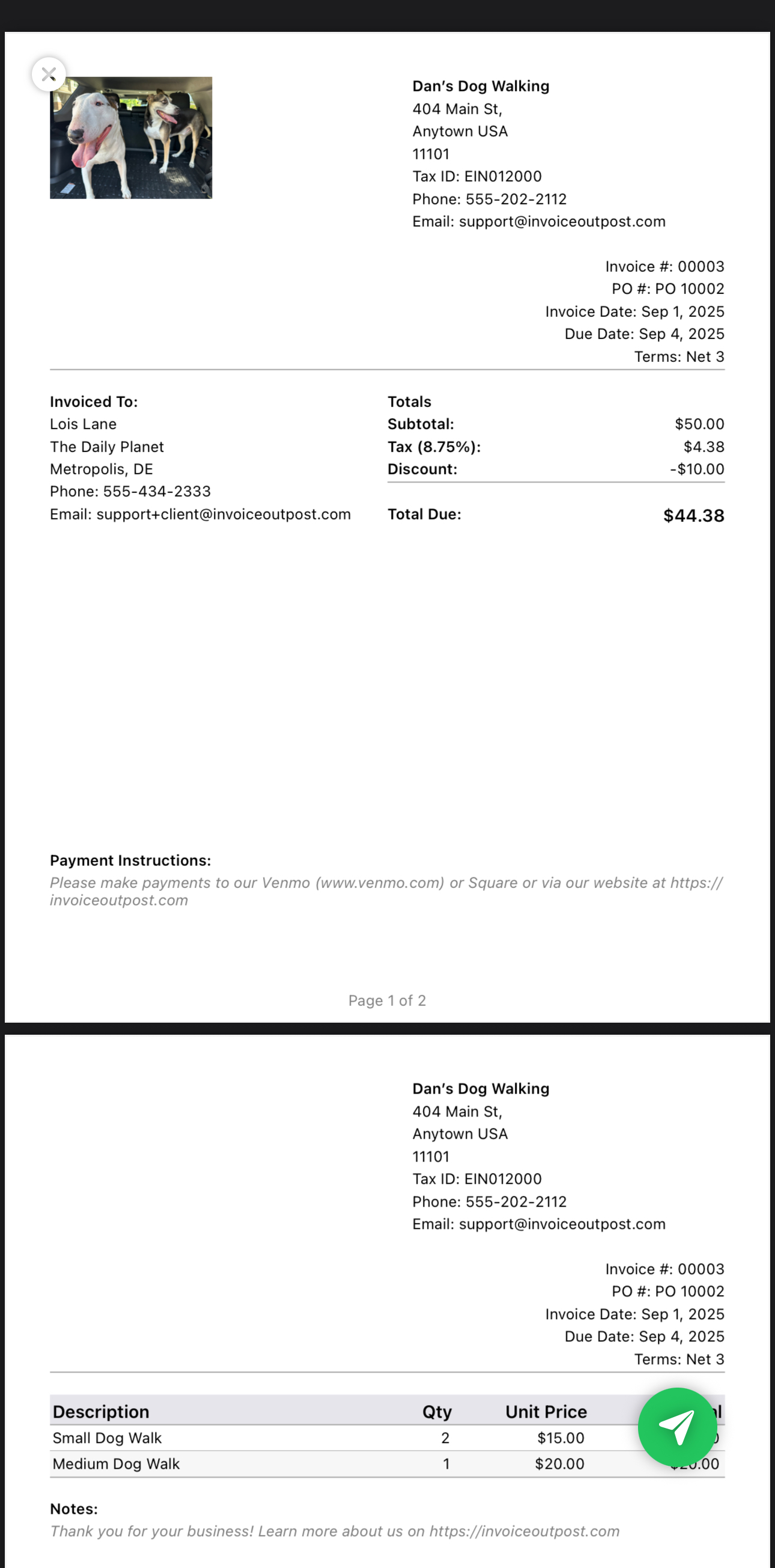 Invoice PDF preview ready to share